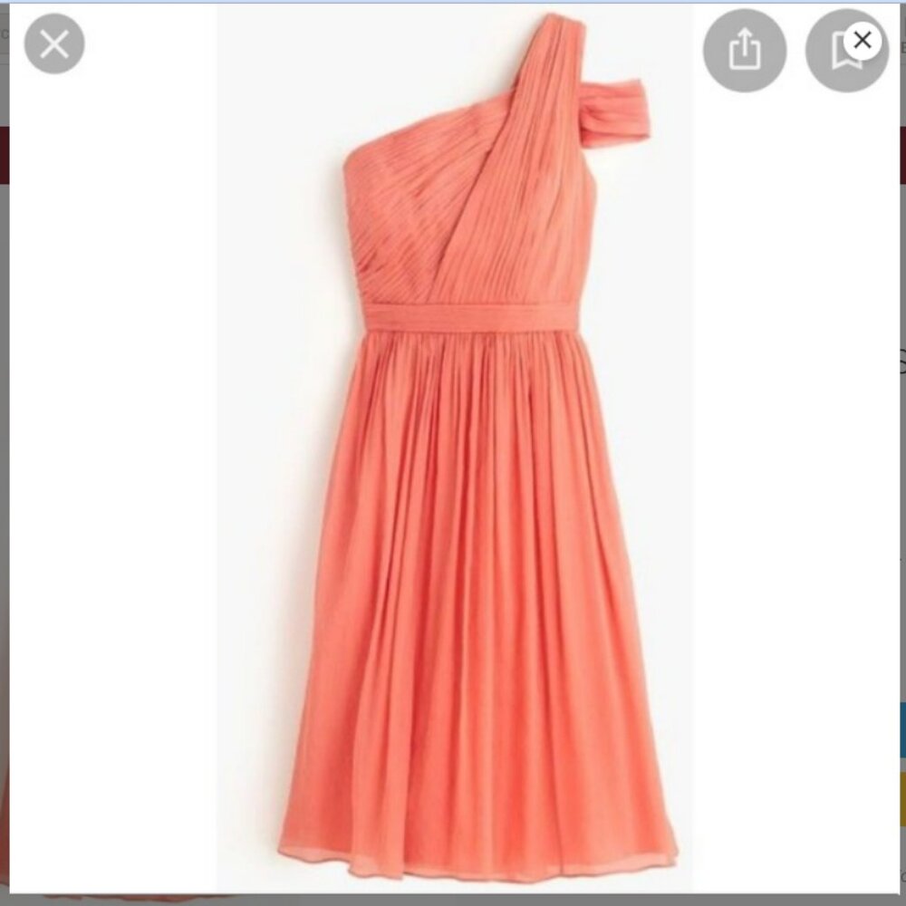 J.Crew Coral Asymmetric Spring Silk Chiffon Dress  - Size 10